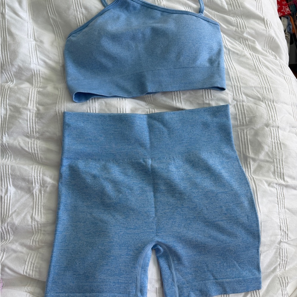 Blue Athletic Crop Top and Shorts Set